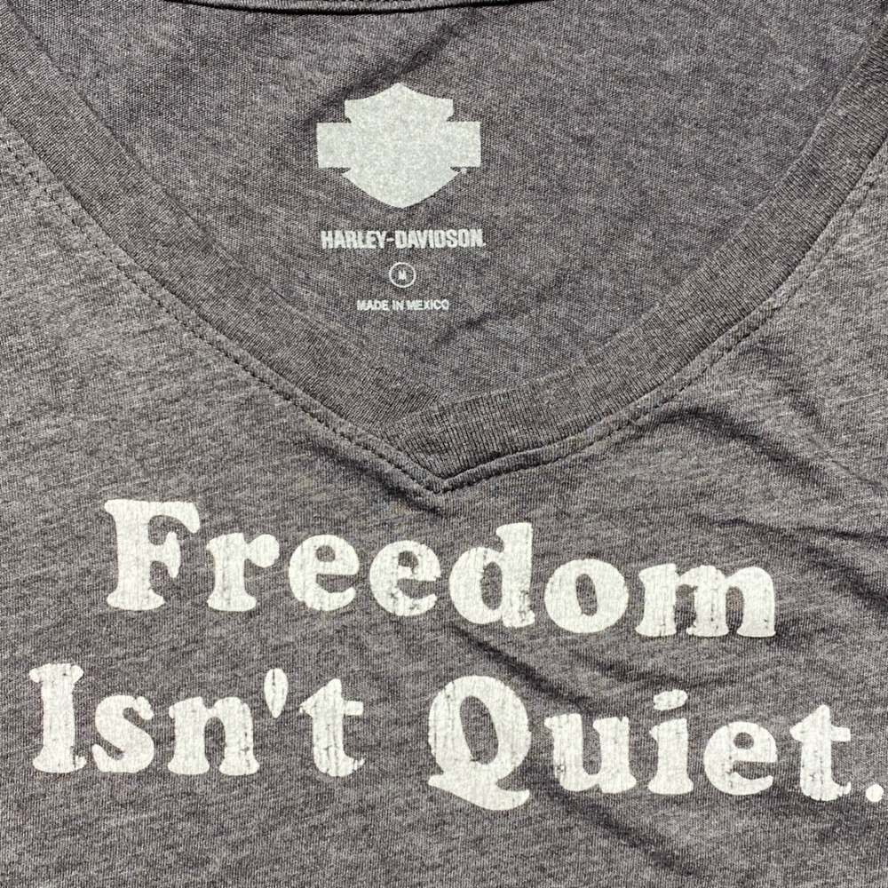 Harley Davidson Womens Gray V Neck T Shirt Freedom Isnt Quiet Graphic Tee Medium - Picture 7 of 11